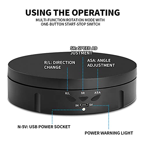 Mesa giratoria eléctrica, Plataforma de 360 Grados, Soporte de exhibición de Productos, para vídeo en Vivo, rotación automática, máx. 10 kg (Negro)