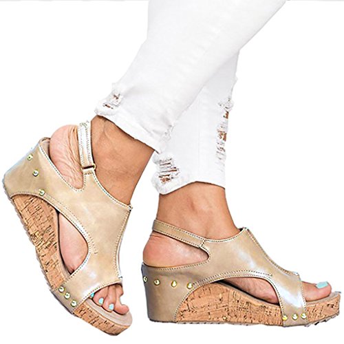 Minetom Sandalias De Mujer,Mujer Verano Dulce Encaje Arco Floral Sandalias con Cuña Peep Toe Cabeza Pescado Zapatos De Tacón Alto Chancletas Zapatillas Sandalias Romanas De Mujer Oro EU 38