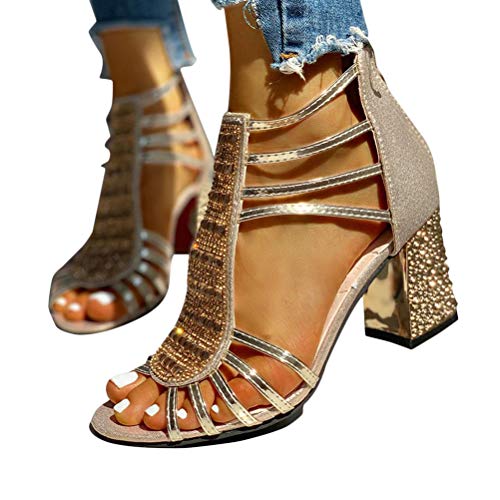 Minetom Sandalias Mujer Bombas Tacones De Bloque Tacones Altos Zapatos Verano Sandalias con Cremallera Fiesta Ocio Boda Noche Sandalias A Dorado 36 EU