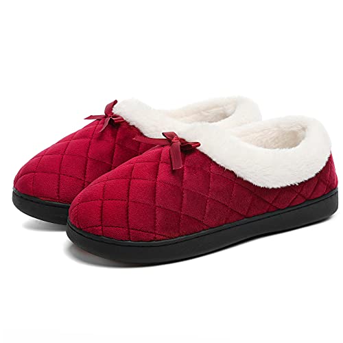 Mishansha Casa Pantuflas Peludas Mujer Zapatos Caliente Comoda Zapatillas Invierno Slippers Rojo 36 EU