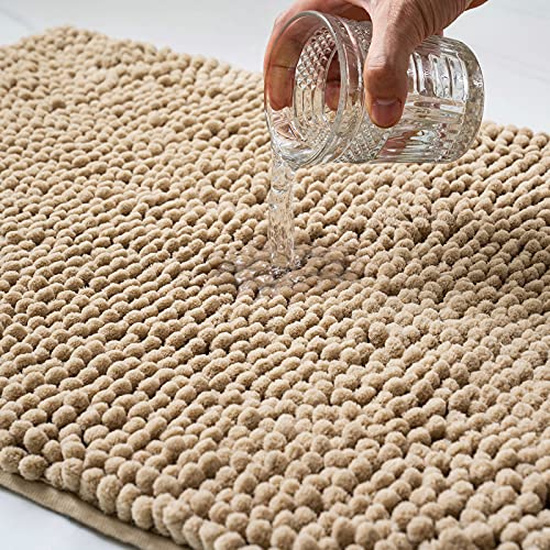 MIULEE 1 Pieza Alfombra de Baño Chenille Suave Antipolvo Alfombra de Felpa Antideslizante para Dormitorio Pasillo Puertas de Entrada Sala de Estar Cocina 40 cm x 60 cm Beige