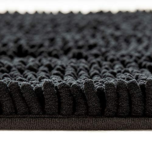 MIULEE 1 Pieza Alfombrilla de Baño Absorbente Antideslizante Suave Alfombra de Felpa con Pelo Lagro para Bañera Ducha Puertas de Entrada Pasillo Dormitorio Sala de Estar Cocina 50 cm x 80 cm Negro