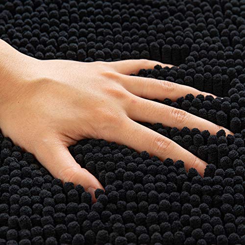 MIULEE 1 Pieza Alfombrilla de Baño Absorbente Antideslizante Suave Alfombra de Felpa con Pelo Lagro para Bañera Ducha Puertas de Entrada Pasillo Dormitorio Sala de Estar Cocina 50 cm x 80 cm Negro