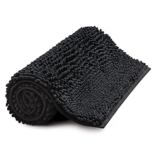 MIULEE 1 Pieza Alfombrilla de Baño Absorbente Antideslizante Suave Alfombra de Felpa con Pelo Lagro para Bañera Ducha Puertas de Entrada Pasillo Dormitorio Sala de Estar Cocina 50 cm x 80 cm Negro