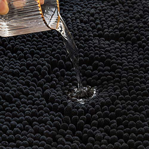 MIULEE 1 Pieza Alfombrilla de Baño Absorbente Antideslizante Suave Alfombra de Felpa con Pelo Lagro para Bañera Ducha Puertas de Entrada Pasillo Dormitorio Sala de Estar Cocina 50 cm x 80 cm Negro