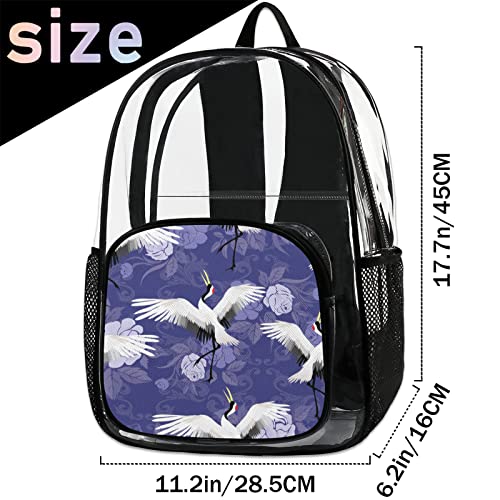 Mochila transparente con estampado de pájaros de grúa, mochila de viaje grande impermeable para escuela, mochila de viaje