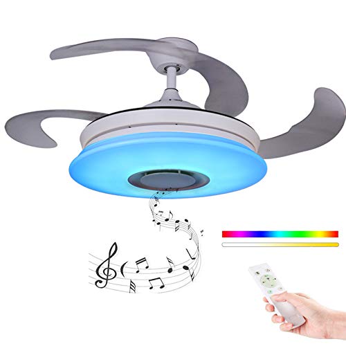 Moderno Ventilador de techo con luz con Mando a distancia con altavoz Bluetooth, HOREVO 36W Lámpara de techo teléfono aplicación, LED RGB Cambio de Color, ideal Para Salon, Dormitorio Fiesta AC220V