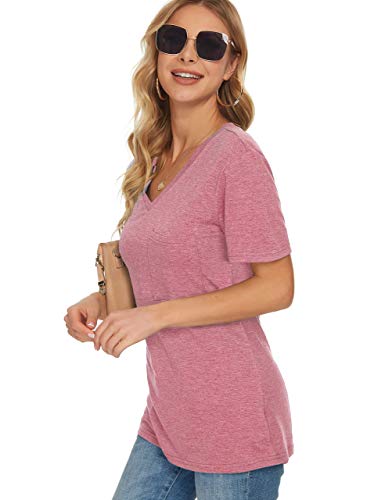 MOLERANI Camiseta Lisa para Mujer de Manga Corta Camisetas holgadas de Verano Camisetas con Cuello en V Rosa S