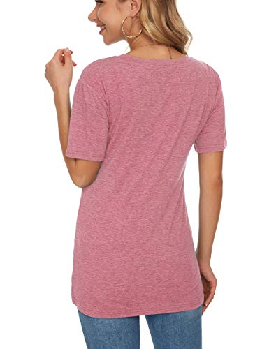 MOLERANI Camiseta Lisa para Mujer de Manga Corta Camisetas holgadas de Verano Camisetas con Cuello en V Rosa S