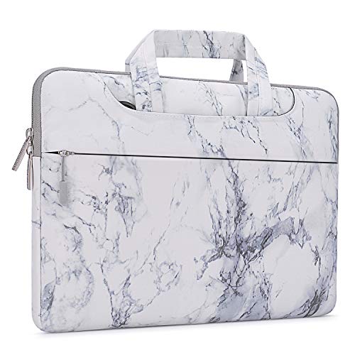 MOSISO Funda Protectora Compatible con MacBook Pro 16 A2141/15-15.6 MacBook Pro Retina 2019/Surface HP Lenovo Acer ASUS de Portátil, Bolsa de Hombro Blanda Maletín Bandolera de Patrón Mármol, Blanco