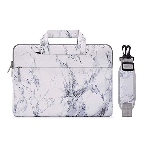 MOSISO Funda Protectora Compatible con MacBook Pro 16 A2141/15-15.6 MacBook Pro Retina 2019/Surface HP Lenovo Acer ASUS de Portátil, Bolsa de Hombro Blanda Maletín Bandolera de Patrón Mármol, Blanco