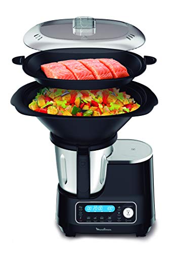 Moulinex ClickChef HF4SPR30 - Robot de cocina multifunción 1400W, 3.6 l, recetario en Castellano, 5 programas Auto, temperatura de 30 a 120 ºC, 12 velocidades, 32 funciones, báscula, vaporera, negro