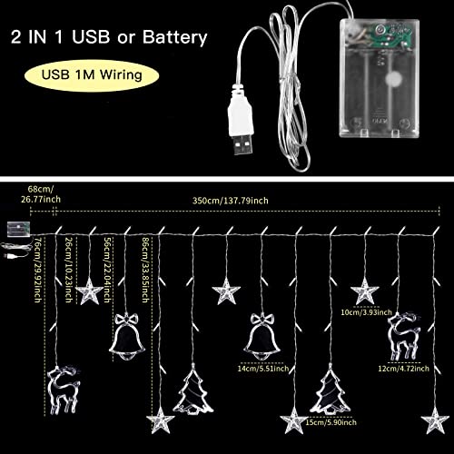 mreechan Cortina de luces decorativas,Cortina Luces Navidad Escaparate,3.5m Decoracion Navidad Cortinas Luz para Balcones Ventana Interior,USB Cadena Luces de Navidad.