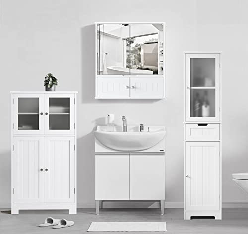 Mueble Columna Baño Armario Alto para Baño con 4 Estantes de Altura Ajustable y 1 Cajón de Madera Color Blanco 40 x 30 x 170 cm