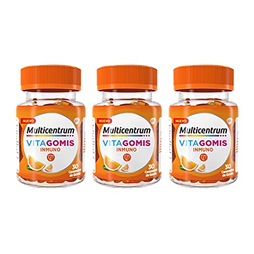 Multicentrum Vitagomis Inmuno, Complemento alimenticio en gominola para adultos, multivitamínico específico Inmunidad, pack de 3x30 gominolas