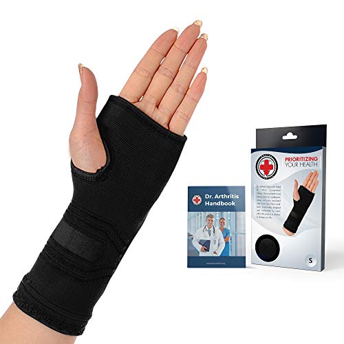 Muñequera Metacarpiana Desarrollada por Médicos - Protector Palma Mano de Gel para Mayor Comodidad y Sujeción Síndrome Túnel Carpiano, Dolor Articulación, Mejora RSI - Manual Incluido - Negro Talla L