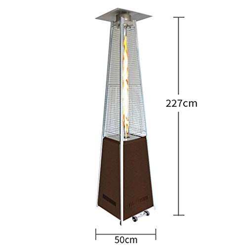 MURAN Estufa de Gas para Exterior Piramide para Terraza,Estufa De Gas Comercial con Ruedas Móviles,Adecuada para Exteriores,Jardín,Sala De Estar-Oro,Negro,Acero Inoxidable