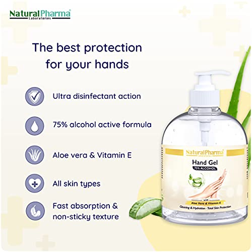 Natural Pharma Laboratories Gel Hidroalcohólico de Manos, Pack 5x500 ml. Fórmula Activa al 75%. Gel Higienizante con Aloe Vera y Vitamina E. Máxima Protección.