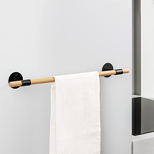 Navaris Toallero de Pared de bambú - Perchero para Toallas de baño Trapos de Cocina - Soporte de Barra con Material de Montaje - 43.5 x 6.5 x 10 CM