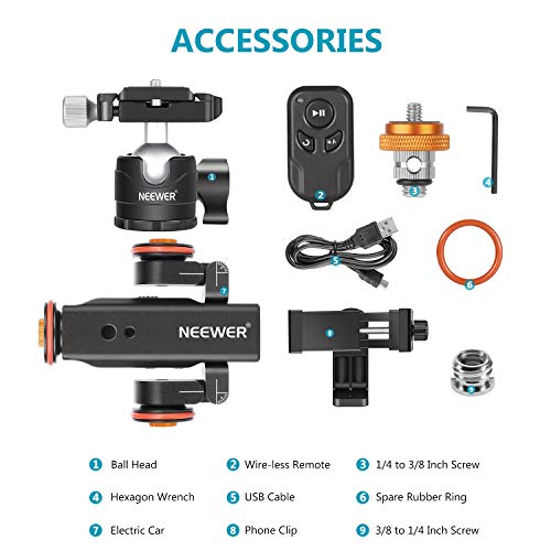 Neewer Cámara de 3 Ruedas con Cámara de Video con Control Remoto Ajustable de 3 Velocidades+Cabezal de Bola de Perfil Bajo+Clip Giratorio Compatible con Cámara DSLR Gopro 13Pro Max y Otros Teléfonos