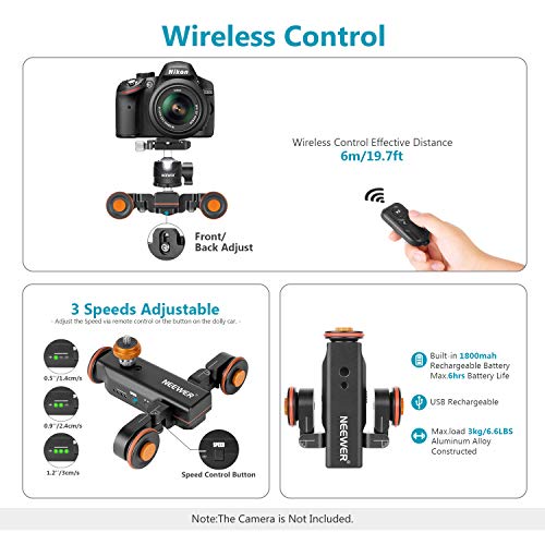 Neewer Cámara de 3 Ruedas con Cámara de Video con Control Remoto Ajustable de 3 Velocidades+Cabezal de Bola de Perfil Bajo+Clip Giratorio Compatible con Cámara DSLR Gopro 13Pro Max y Otros Teléfonos