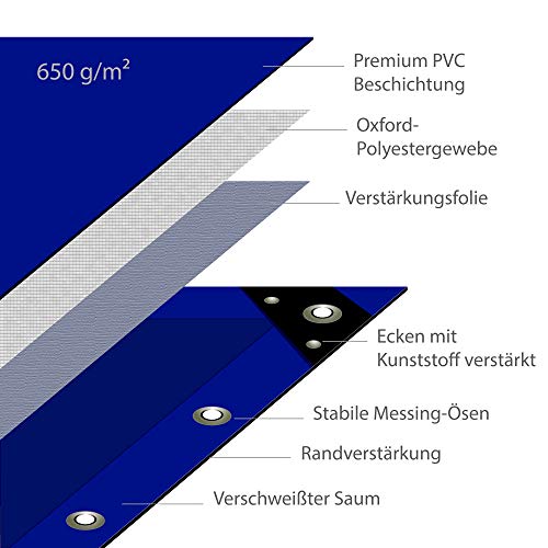 nemaxx Lona de protección PLA46 Premium 400 x 600 cm; Azul con Ojales, PVC de 650 g/m², Cubierta, Lona de protección. Impermeable y a Prueba de desgarros, 24m²