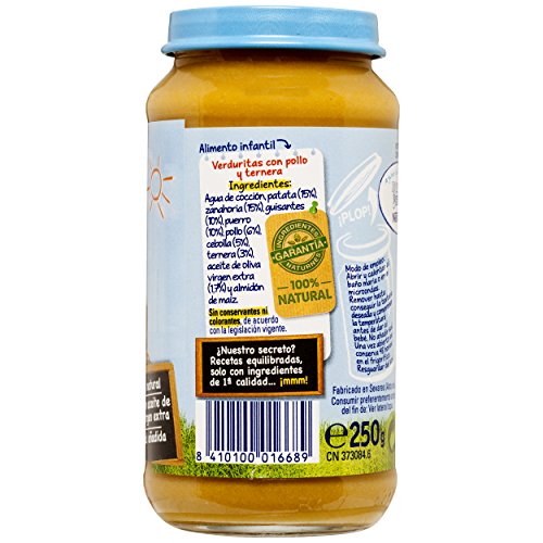 NESTLÉ Purés Tarrito de puré de verduras y carne, variedad Verduritas con Pollo y Ternera - Para bebés a partir de 6 meses - Tarrito de 250g