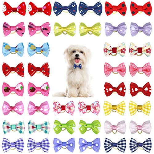 Netspower Accesorios para el Pelo del Perro Tocado del Arco, 50Pcs Horquilla Mascotas Accesorios para el Pelo del Perro Accesorios Pinza de Pelo de Mariposa para Mascotas con Bandas de Goma