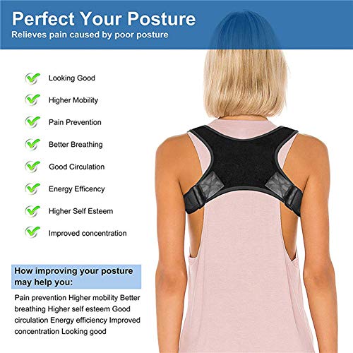 newhashiqi Corrector De Postura Para Hombres Y Mujeres, Espalda Soporte Lumbar Ajustable Soporte Para La Postura Del Hombro Negro Negro