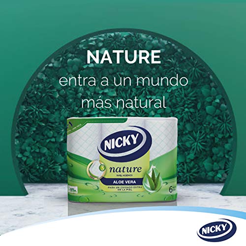 Nicky Nature Papel Higiénico | 6 Rollos | 3 Capas, 170 Servicios Por Rollo | Enriquecido Con Loción De Aloe Vera | Papel 100% Certificado Fsc, color Blanco, 100 ml