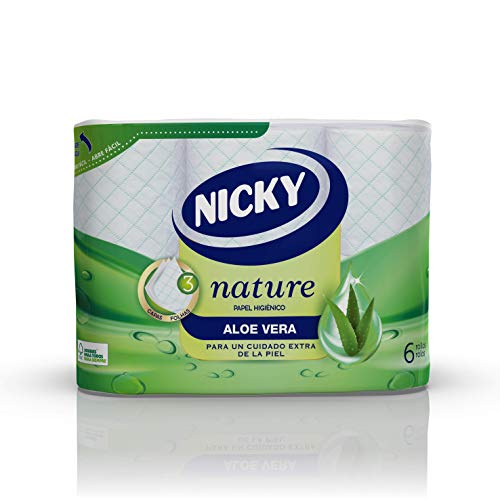 Nicky Nature Papel Higiénico | 6 Rollos | 3 Capas, 170 Servicios Por Rollo | Enriquecido Con Loción De Aloe Vera | Papel 100% Certificado Fsc, color Blanco, 100 ml