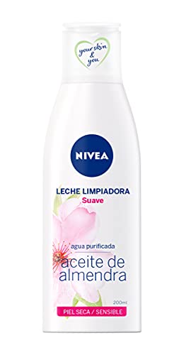 NIVEA Leche Limpiadora Suave, 1 x 200 ml, limpiador facial con aceite de almendras, leche hidratante para piel seca y sensible