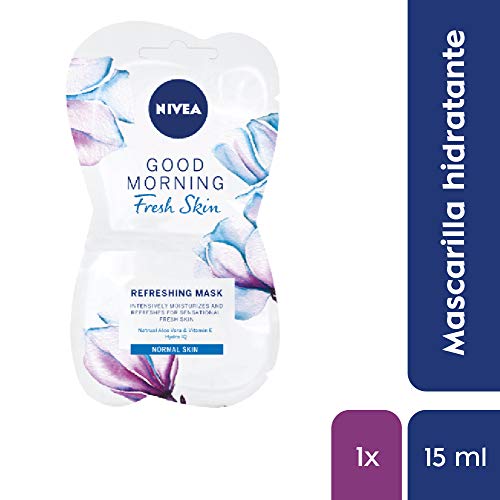 NIVEA Mascarilla Facial Refrescante Buenos Días Piel Fresca (2 x 7,5 ml), máscara facial para piel normal y mixta, mascarilla con aloe vera y vitamina E