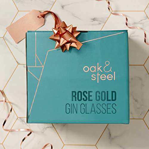 Oak & Steel - 4 Copas Gin Tonic de Globo Acero Inoxidable Color Oro Rosa - 700ml / Ideales para Eventos Sociales y Fiestas