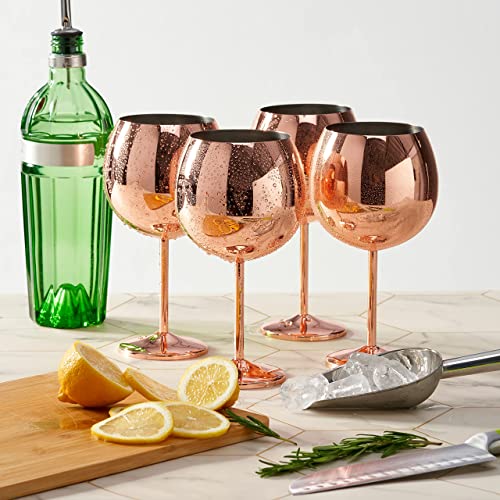 Oak & Steel - 4 Copas Gin Tonic de Globo Acero Inoxidable Color Oro Rosa - 700ml / Ideales para Eventos Sociales y Fiestas