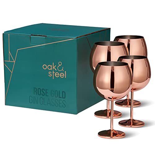 Oak & Steel - 4 Copas Gin Tonic de Globo Acero Inoxidable Color Oro Rosa - 700ml / Ideales para Eventos Sociales y Fiestas