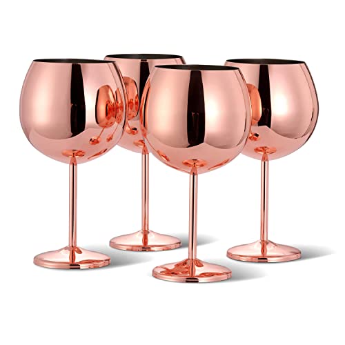 Oak & Steel - 4 Copas Gin Tonic de Globo Acero Inoxidable Color Oro Rosa - 700ml / Ideales para Eventos Sociales y Fiestas