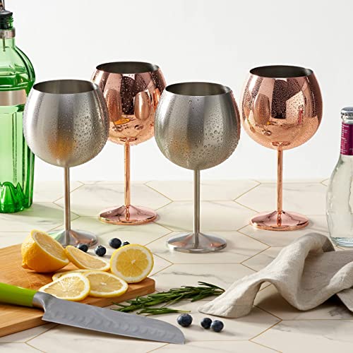 Oak & Steel - 4 Copas Gin Tonic de Globo Acero Inoxidable Color Oro Rosa - 700ml / Ideales para Eventos Sociales y Fiestas