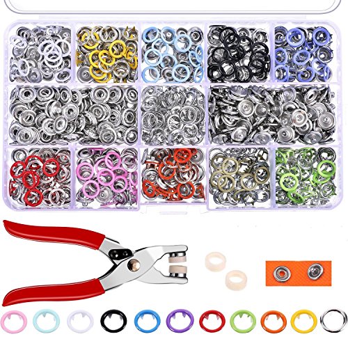 OFNMY Juegos de 200pcs Corchetes de Presión Herramienta de Alicates de Anillo de Metal Botones de Presión de Manualidades 9.5mm