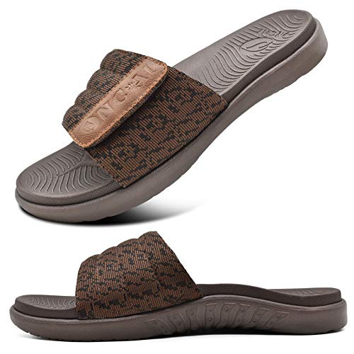 ONCAI Marrón Sandalias de Piscina Hombre Punta Abierta Correa Ajustable Pantuflas Verano Ortesis de Soporte de Arco Deportes Zapatillas Playa Talla 44