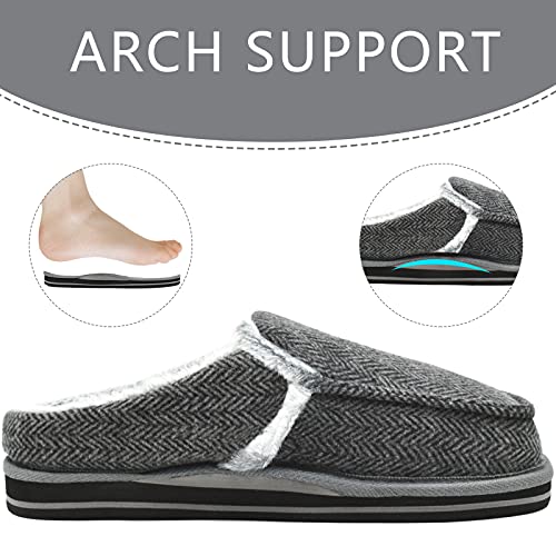 ONCAI Zapatillas de Casa para Hombre Ortopédicas Comodidad de Invierno Felpa Pantuflas Raya Soporte de Arco Suela Antideslizantes de Espuma de Memoria Zapatos Negro Talla 43