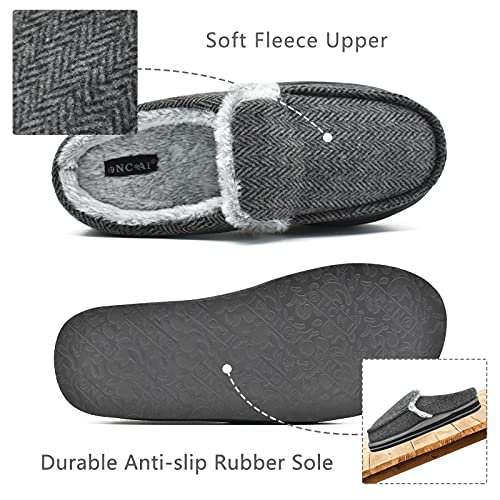 ONCAI Zapatillas de Casa para Hombre Ortopédicas Comodidad de Invierno Felpa Pantuflas Raya Soporte de Arco Suela Antideslizantes de Espuma de Memoria Zapatos Negro Talla 43