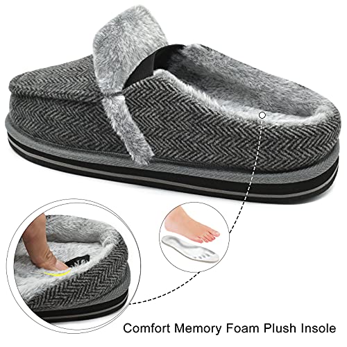 ONCAI Zapatillas de Casa para Hombre Ortopédicas Comodidad de Invierno Felpa Pantuflas Raya Soporte de Arco Suela Antideslizantes de Espuma de Memoria Zapatos Negro Talla 43