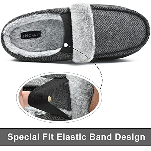 ONCAI Zapatillas de Casa para Hombre Ortopédicas Comodidad de Invierno Felpa Pantuflas Raya Soporte de Arco Suela Antideslizantes de Espuma de Memoria Zapatos Negro Talla 43