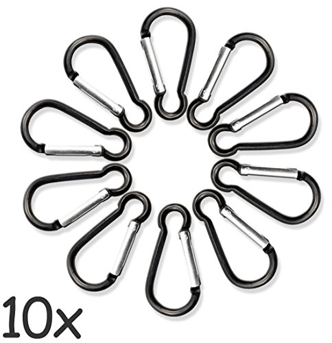 Outdoor Saxx® - 10 mini mosquetones de aluminio para viajes, camping, senderismo, camping, para fijación de equipo en mochila, cinturón, tienda de campaña, canoa, 4,8 cm, color negro, 10 unidades.