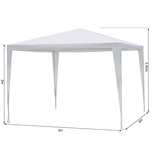 Outsunny Carpa Desmontable 3x3x2,45m Pabellón de Jardín de Tubo de Acero Pérgola Apto como Cenador Blanco