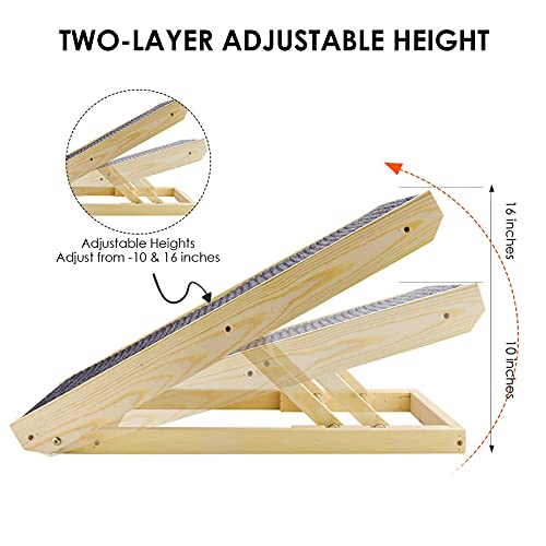 PaNt Rampa de Madera de Alta Validad Resistente al Desgaste, Mascotas Rascador y Rampa para Mascotas 2 en 1 Escalera Plegable Rampa Mascotas con Altura de Alfombra para Gatos/Perros