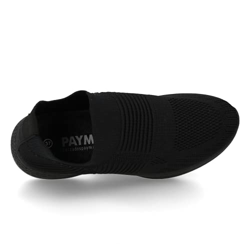 PAYMA - Zapatillas Sneakers Deportivas Mujer. con y Sin Cordones. Tenis Gimnasio, Deporte, Casual y Caminar. Malla Traspirable. Piso Transparente. Color: Negro Sin Cordones. Talla EU 39