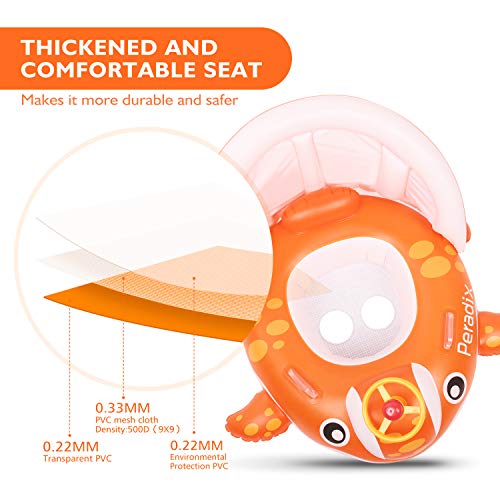 Peradix Flotador para bebé 6meses-3 Años Barco Inflable Flotador con Asiento Respaldo Techo Ajustable Juguetes de Desarrollo de Natación en Agua para Niños (Naranja)