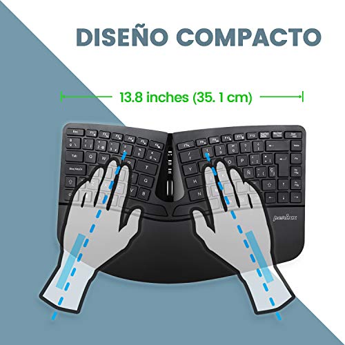 Perixx Periduo-606, Set de Teclado Compacto Ergonómico inalámbrico y Ratón Vertical portátil, con reposa muñeca Ajustable y Teclas de Membrana Low Profile, Layout Español